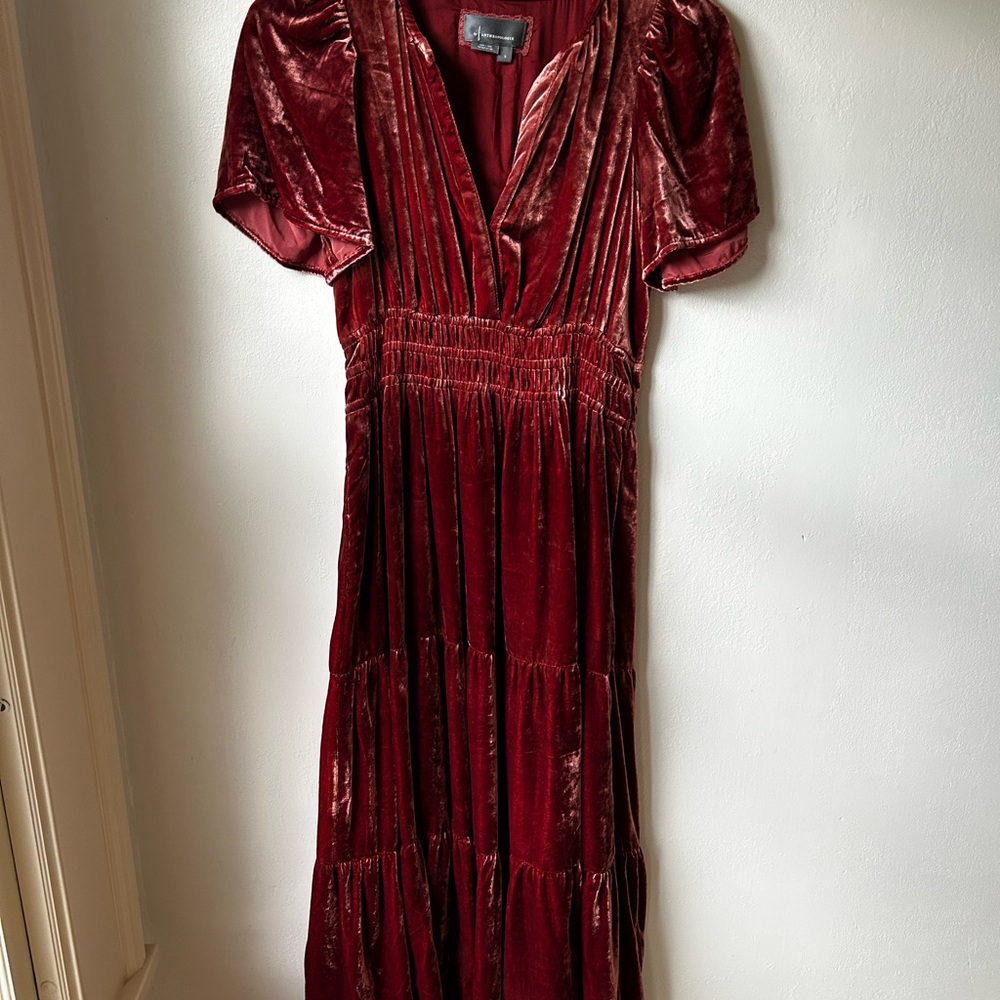 Anthropologie Somerset Burgundy Velvet Maxi Dress